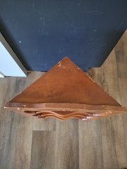 Vtg. corner cupboard with distinctive scalloped cutouts – 3 Tier – Oak In Color