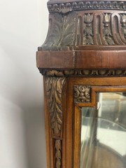 Antique Demilune French Louis XV Walnut Vitrine Display Cabinet