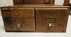 Antique Wood 2 Drawer Index Card Cabinet Recipe File Library Cabinet
