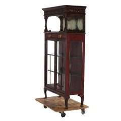 Antique Mahogany Two-Door & Two-Drawer Mirrored China Cabinet C1910