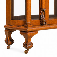 Antique Oak Triple Curved Glass China Cabinet | Carved Lion Head & Claw Foot