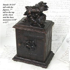 Antique Black Forest Carved 11″ Chest, Cabinet, Box: Animalier Style FOX and Kit