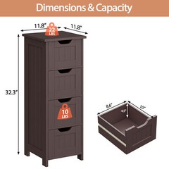 4 Drawers Freestanding Cabinet Bathroom Floor Cabinet Tower Storage Shelf Brown