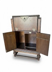 🍸Antique Prohibition Era Liquor Cabinet / Hidden Bar Leather Wrapped 1920s VTG