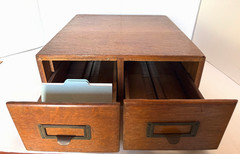 Card Catalog File Cabinet Library Recipe Box Antique Oak 2 Drawer – Brass Pulls