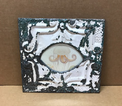 VTG Shabby 11″ Sq. Photo 4×6 Oval Tin Ceiling Shabby Picture Frame Old 626-26B