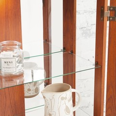 2 Door Curio Cabinet with Tempered Glass and Mirror, Lighted Display