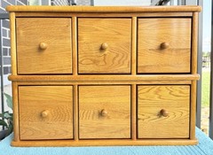 VTG Solid Oak 6-Drawer CD Cabinet Card Catalog Style Near Mint Cap 144 CD’s