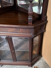 RARE VICTORIAN WALNUT AND BURL BEVELED GLASS CORNER CHINA CABINET