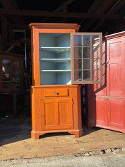 antique corner cupboard cabinet 2pc Farmhouse Country Clean 1800 refinished