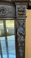 R. J. HORNER FINEST FIGURAL MAIDEN BOWED GLASS OAK CHINA CABINET