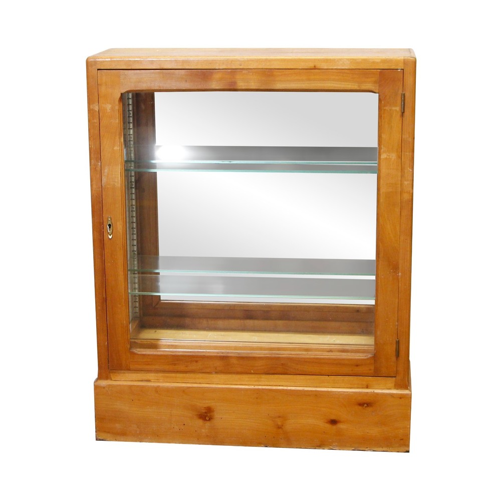 Vintage Wooden Tabletop Vitrine with Glass Shelves