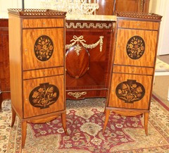 Superb Elaborately Inlaid Plum Pudding Mahogany Side Lingerie Tall Cabinets 1890