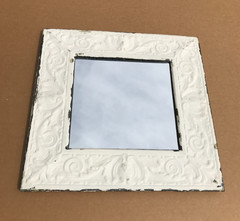 VTG Decorative White Salvaged Tin Ceiling 23″ SQ. Metal 13″ Mirror Old 640-26B