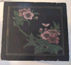 Scarce Vintage Chinese Black Lacquered Painted 2 Door Cabinet 20″x 12″X 11″