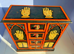 VTG 16″ HAND PAINTED WOOD FOLK ART CABINET INDIA BALI YOGA TANTRIC STORAGE CHEST