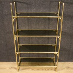 Bookshelf in gold metal faux bamboo etagere vintage 4 shelves glass furniture