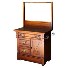 Antique Eastlake Foliate Walnut Commode with Towel Bar C1910