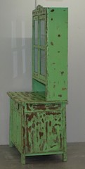 HAND PAINTED VICTORIAN DISTRESSED GREEN DRESSER BOOKCASE OR KITCHEN CUPBOARD