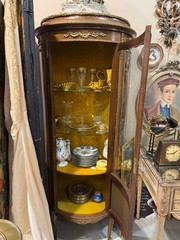 Antique French Louis XV Style Vitrine, Curved Glass Display Cabinet Hand Painted