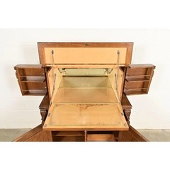 Antique English Jacobean Carved Oak Bar Cabinet, Circa 1920s