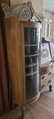 Antique Desk/China Cabinet Side By Sde Golden Oak Bubble Glass Broken As Is