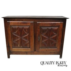 18th Century Carved Walnut Italian Baroque Two Door Credenza Cabinet Buffet
