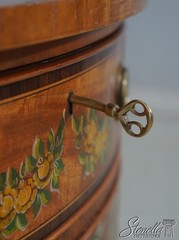 F70335: WELLINGTON HALL Satinwood Adams Painted Demi Lune Cabinet