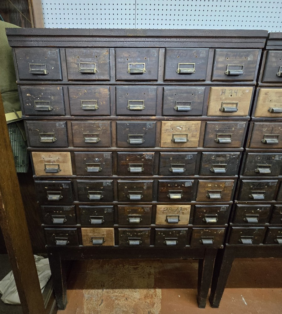 35 Drawer Catalog Bin Cabinet w/ Brass Hardware 47″ x 67″ x 18″ GS00878