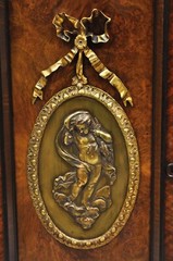 Antique Napoleon III Burl Walnut 2 Door Wardrobe Cabinet with Bronze Plaques
