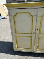 Antique paint decorated cupboard linen press Georgian 18th century
