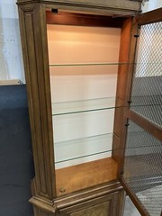 Mid-Century Baker Furniture Cherry & Burl Walnut Lighted Display Cabinet; Mint