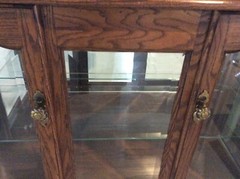 solid oak curio cabinet glass shelf glass and mirrored