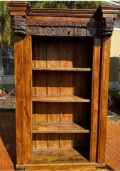 Antique-Style Hand Carved Indian Solid Wood Bookshelf | Tall Display Cabinet