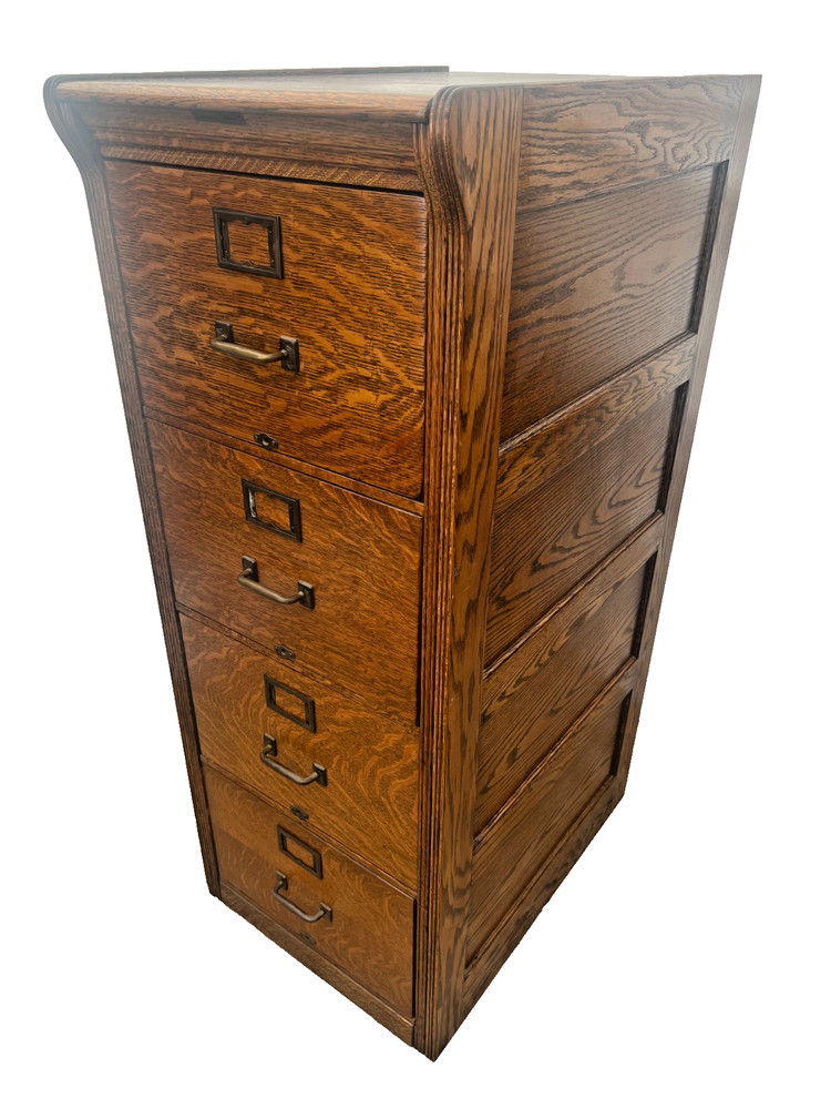 Antique Yawman and Erbe Tiger Oak Vertical File Cabinet Arts and Crafts c1910