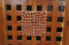 Vintage Indonesian Mahogany Lattice Carved Cupboard Buffet Server Drybar