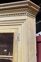 Federal New England Corner Cupboard in Yellow Paint, Glazed Doors & Barrel Back