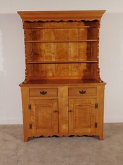 Circa 1953 BONENBERGER Tiger Maple 2 PC Kitchen Dining Stepback Cabinet Hutch