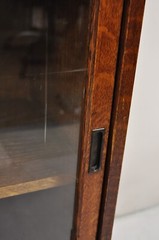 Antique Mission Oak Arts & Crafts Small Sliding Door Bookcase Curio with Drawers