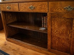 Large 19th c. Oak Mercantile General Store Display Cabinet – Sliding Doors