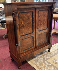 Mid 20thC Danish Burl Walnut Cocktail / Wine Glass Bar Liquor Cabinet