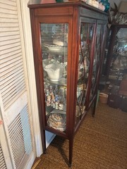 Antique Mahogany Flat Sides & Door ;Mirrored Back ;Glass Shelves China Cabinet