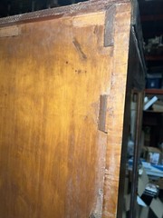 c1920 vintage birch upright vitrine like Cabinet E H Sheldon Co. 80”h x 71 x 18”