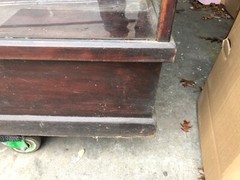 c1920 glass store cabinet Gardner Co. Springfield MA 52” x 42.5” h x 16”