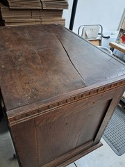Antique Clark’s 6 Drawer Mile End Spool Cabinet – Solid Wood- Embossed Tin