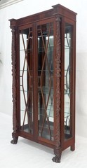 Fine Carved Mahogany Claw Feet Glass Shelved Bookcase Display Cabinet Stunning