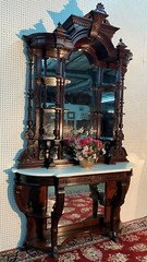 American Antique 9′ tall Renaissance Revival Rosewood Etagere Entry Console 1860