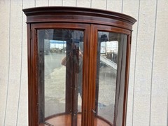 66914 Vintage Inlaid Mahogany Corner Curio Cabinet with Glass Doors