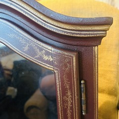 Cabinet Burgundy Gold Accents Handpainted Arch Top Glass front Orient