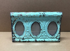 VTG Triple 4×6 Oval Photo Tin Ceiling Metal Green Picture Frame Old 664-26B